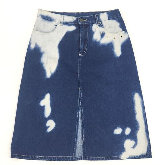 Vintage Fashion That Fun:ctions Bleached Knee Length Denim Jean A-line Skirt - Picture 1 of 7